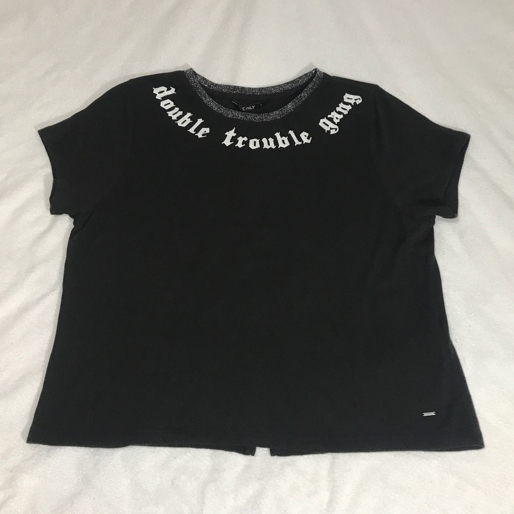 ONLY Black Double Trouble Gang Cropped Short sleeved  T Shirt